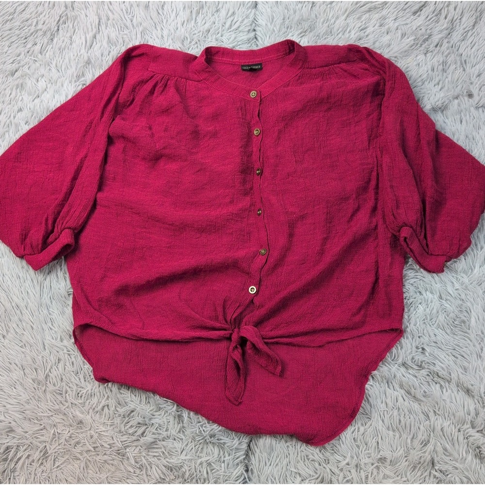 Coco + Carmen Shirt Womens L Blouse Button Up Top Front Tie Comfort